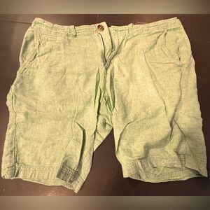 Wallin & Bros Shorts Men 32 Flat Front Green Linen Cotton Lightweight Chino